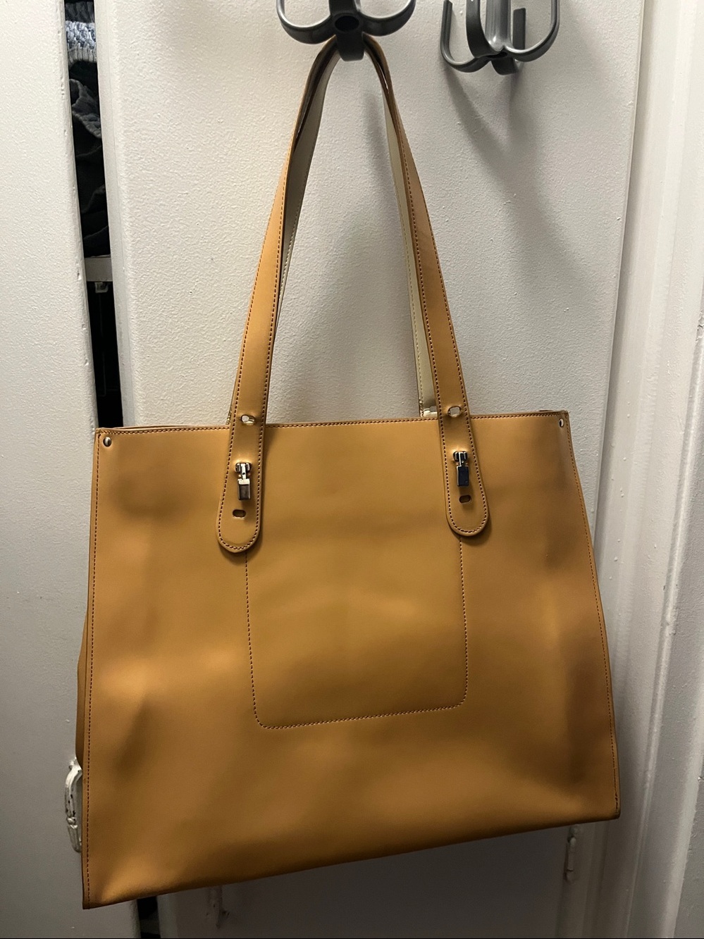 Lamarthe Paris Structured Tan Leather Tote with Adjustable Straps